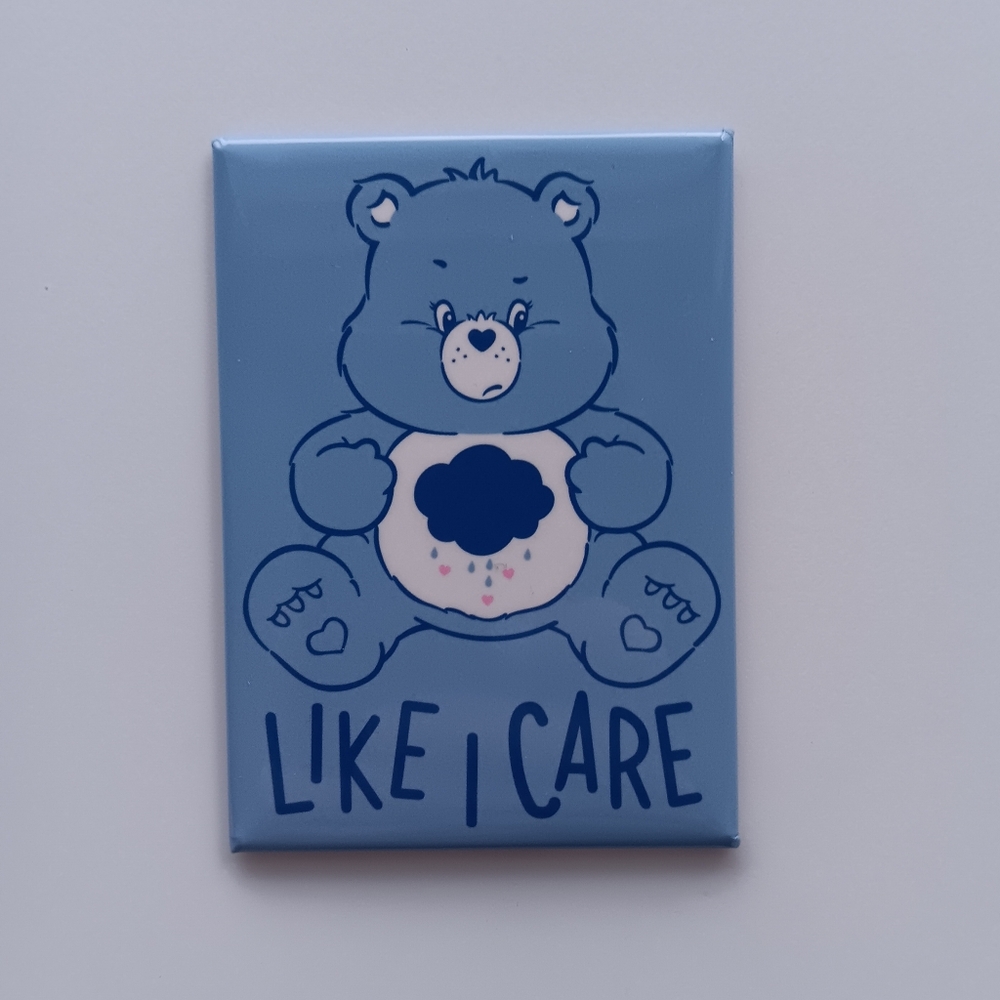 NEW Care Bears Magnet Grumpy Bear Like I Care Blue Made in USA 3.5" 80s Novelty